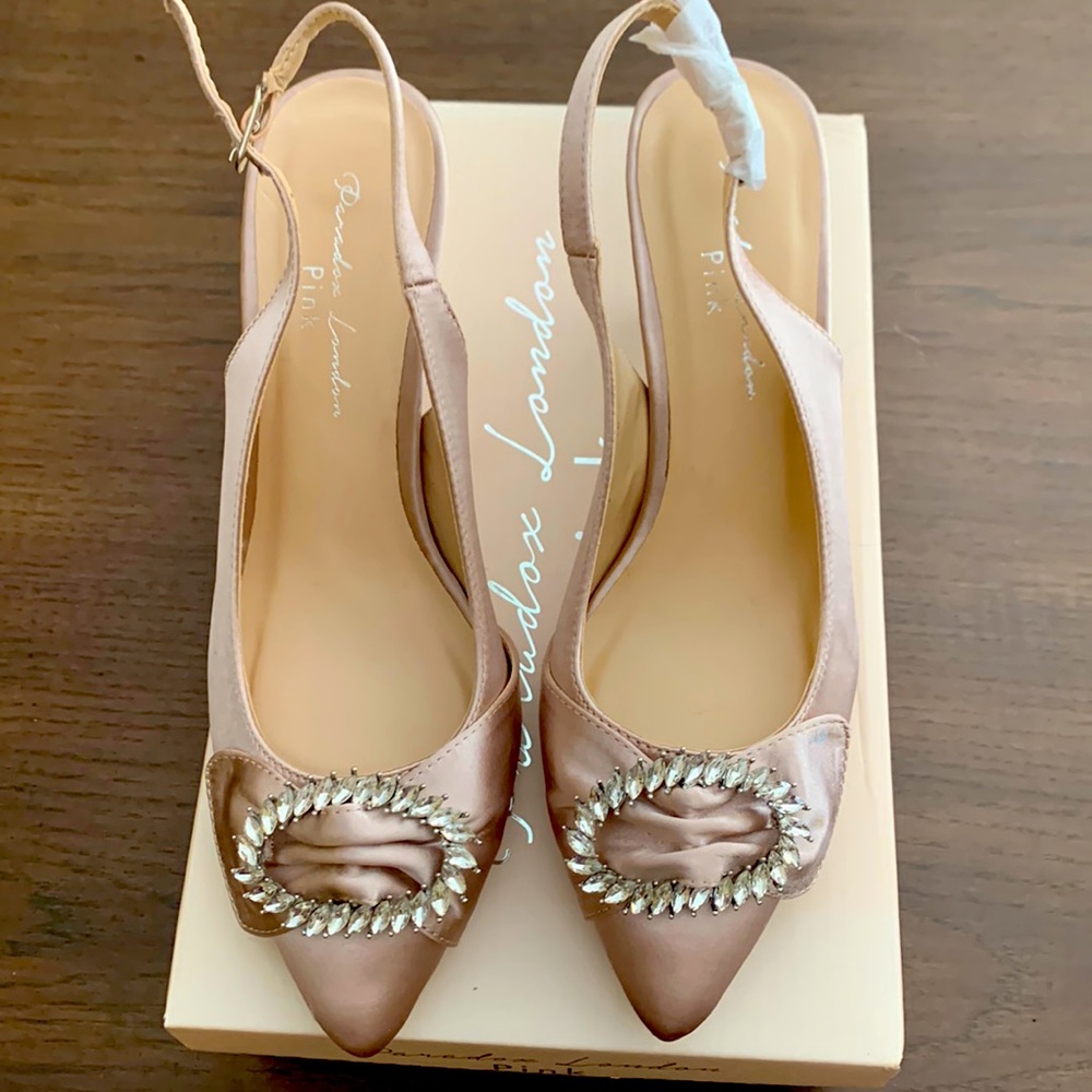 ParadoxLondon Pink brand Acura Champagne satin sling back heel.